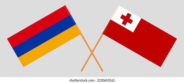 Crossed flags of Armenia and Tonga. Official colors. Correct proportion. Vector illustration
