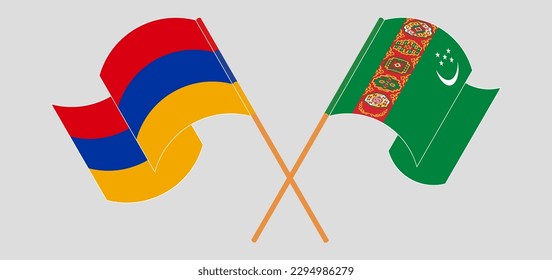 Crossed flags of Armenia and Turkmenistan. Official colors. Correct proportion. Vector illustration
