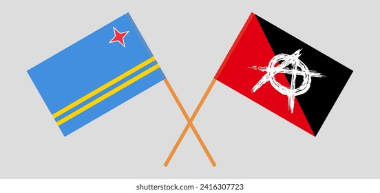 Crossed flags of Aruba and anarchy. Official colors. Correct proportion. Vector illustration
