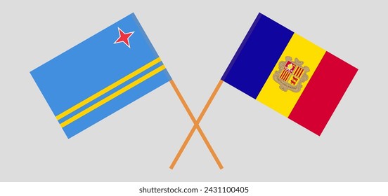 Crossed flags of Aruba and Andorra. Official colors. Correct proportion. Vector illustration
