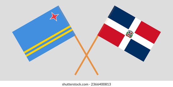 Crossed flags of Aruba and Dominican Republic. Official colors. Correct proportion. Vector illustration
