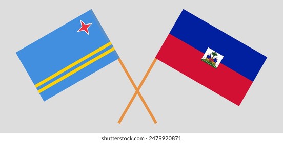 Banderas de Aruba y la República de Haití. Colores oficiales. Proporción correcta. Ilustración vectorial
