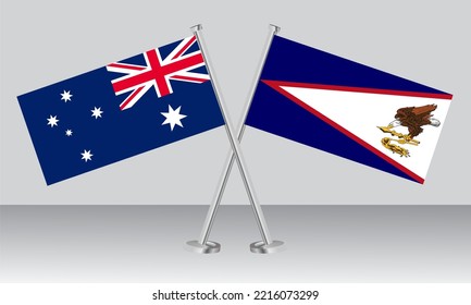 Banderas cruzadas de Australia y Samoa Americana. Colores oficiales. Proporción correcta. Diseño de pancartas