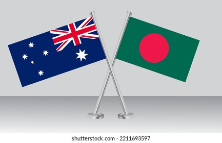 Crossed flags of Australia and Bangladesh. Official colors. Correct proportion. Banner design