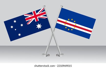 Crossed flags of Australia and CAPE VERDE. Official colors. Correct proportion. Banner design