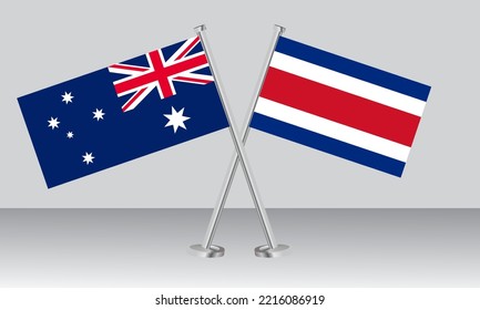 Crossed flags of Australia and Costa Rica. Official colors. Correct proportion. Banner design