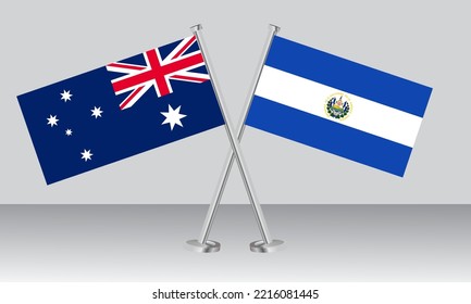 Crossed flags of Australia and El Salvador. Official colors. Correct proportion. Banner design