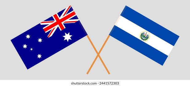 Crossed flags of Australia and El Salvador. Official colors. Correct proportion. Vector illustration
