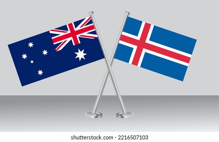 Crossed flags of Australia and Iceland. Official colors. Correct proportion. Banner design