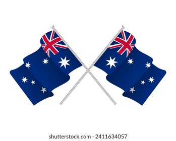 Crossed flags of Australia illustration. Vector illustration of national symbols. Crossed Australian flag attached to iron isolated on white background.