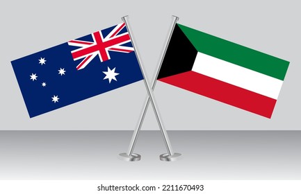 Crossed flags of Australia and Kuwait. Official colors. Correct proportion. Banner design
