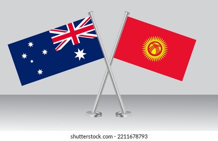 Crossed flags of Australia and Kyrgyzstan. Official colors. Correct proportion. Banner design