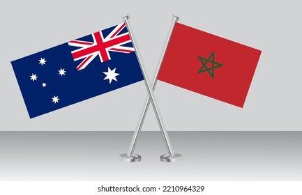 Gekreuzte Flaggen von Australien und Marokko. Offizielle Farben. Richtiger Anteil. Banner-Design