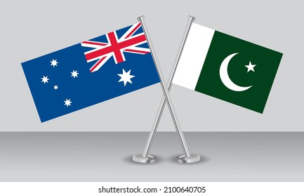 Gekreuzte Flaggen von Australien und Pakistan. Offizielle Farben. Richtiger Anteil. Banner-Design