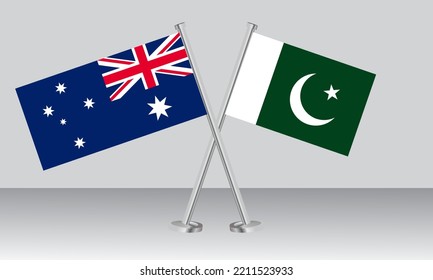 Crossed flags of Australia and Pakistan. Official colors. Correct proportion. Banner design