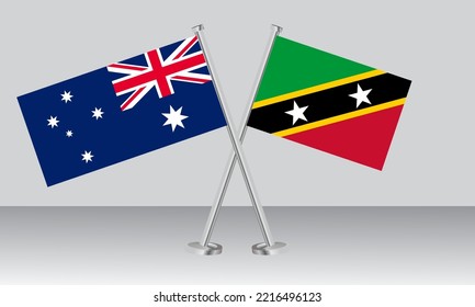 Banderas cruzadas de Australia y Saint Kitts y Nevis. Colores oficiales. Proporción correcta. Diseño de pancartas