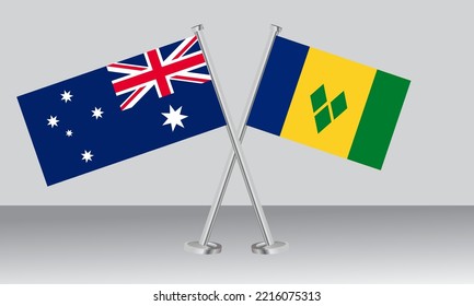 Banderas cruzadas de Australia y San Vicente y las Granadinas. Colores oficiales. Proporción correcta. Diseño de pancartas