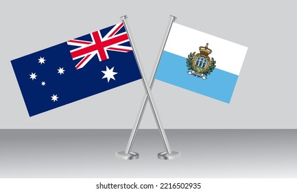 Crossed flags of Australia and San Marin. Official colors. Correct proportion. Banner design