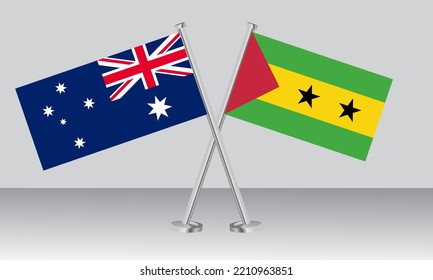 Crossed flags of Australia and Sao Tome Principe. Official colors. Correct proportion. Banner design