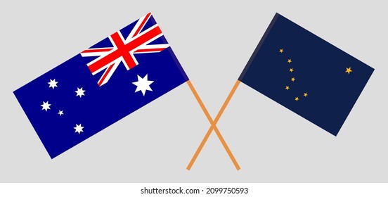 Crossed flags of Australia and the State of Alaska. Official colors. Correct proportion. Vector illustration

