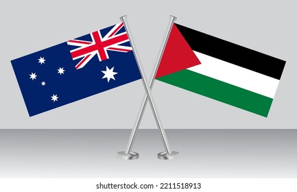 Banderas cruzadas de Australia y del Estado de Palestina. Colores oficiales. Proporción correcta. Diseño de pancartas