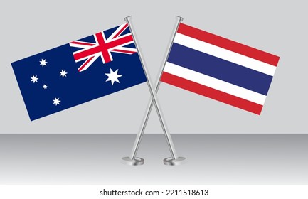Crossed flags of Australia and Thailand. Official colors. Correct proportion. Banner design