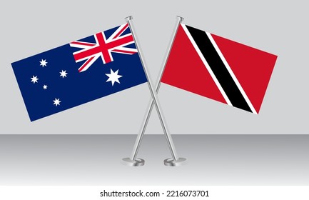 Crossed flags of Australia and Trinidad and Tobago. Official colors. Correct proportion. Banner design