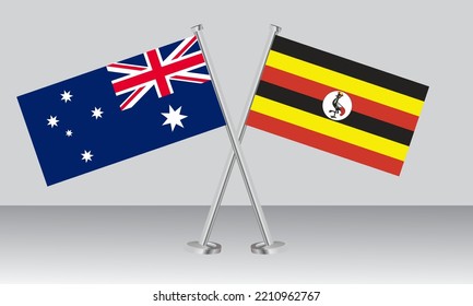 Crossed flags of Australia and Uganda. Official colors. Correct proportion. Banner design