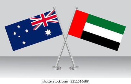 Crossed flags of Australia and United Arab Emirates (UAE). Official colors. Correct proportion. Banner design