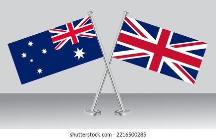 Banderas cruzadas de Australia y el Reino Unido (Reino Unido). Colores oficiales. Proporción correcta. Diseño de pancartas