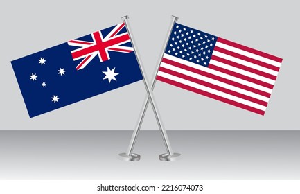 Banderas cruzadas de Australia y Estados Unidos de América (EE.UU.). Colores oficiales. Proporción correcta. Diseño de pancartas
