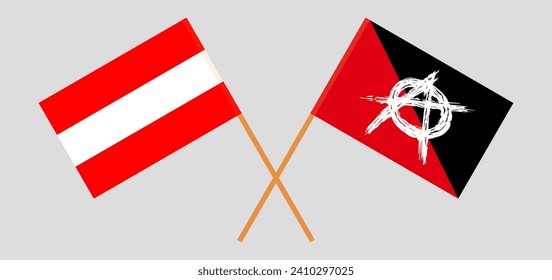 Crossed flags of Austria and anarchy. Official colors. Correct proportion. Vector illustration
