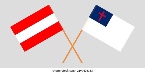 Banderas cruzadas de Austria y cristiandad. Colores oficiales. Proporción correcta. Ilustración del vector