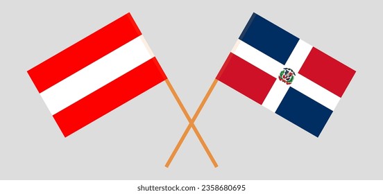 Crossed flags of Austria and Dominican Republic. Official colors. Correct proportion. Vector illustration

