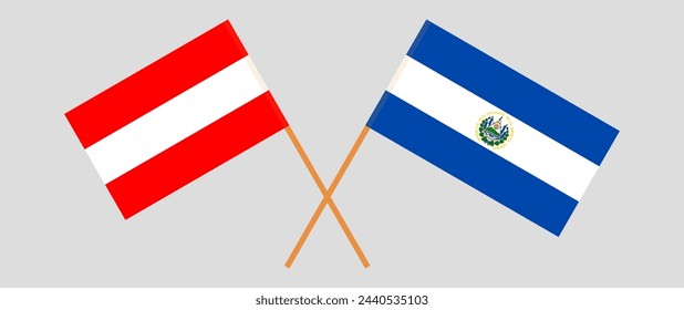 Crossed flags of Austria and El Salvador. Official colors. Correct proportion. Vector illustration
