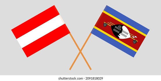 Crossed flags of Austria and Eswatini. Official colors. Correct proportion. Vector illustration
