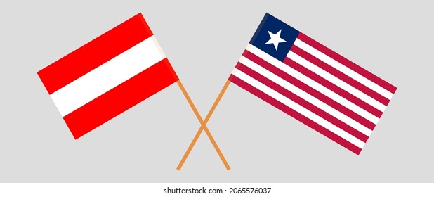 Crossed flags of Austria and Liberia. Official colors. Correct proportion
