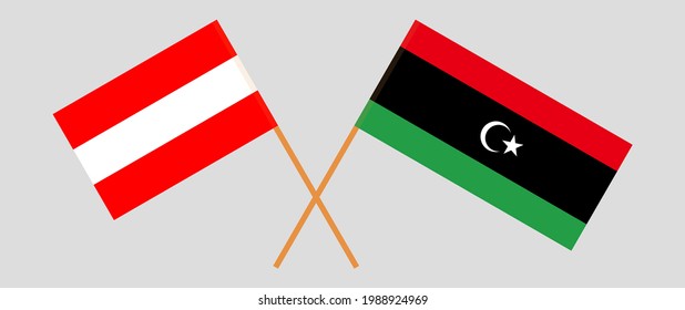 Crossed flags of Austria and Libya. Official colors. Correct proportion