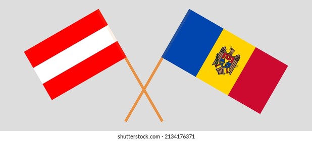 Banderas cruzadas de Austria y Moldavia. Colores oficiales. Proporción correcta. Ilustración del vector
