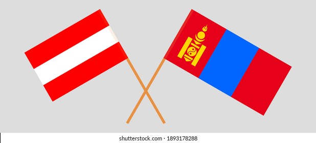 Crossed flags of Austria and Mongolia