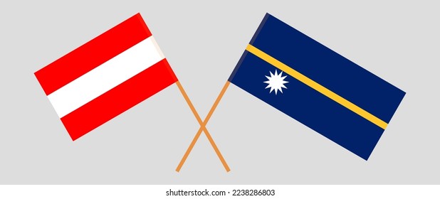 Crossed flags of Austria and Nauru. Official colors. Correct proportion. Vector illustration
