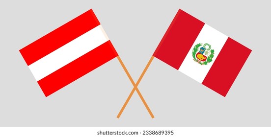 Crossed flags of Austria and Peru. Official colors. Correct proportion. Vector illustration
