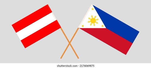 Banderas cruzadas de Austria y Filipinas. Colores oficiales. Proporción correcta. Ilustración del vector
