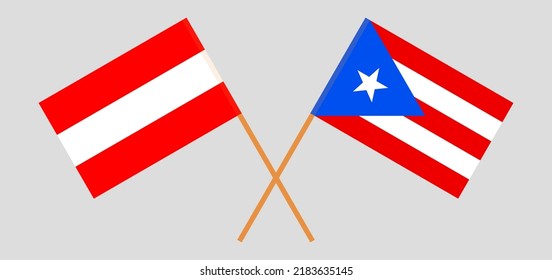 Crossed flags of Austria and Puerto Rico. Official colors. Correct proportion. Vector illustration
