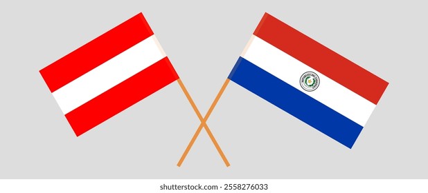 Crossed flags of Austria and Republic of Paraguay. Official colors. Correct proportion. Vector illustration.
