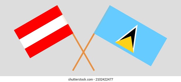 Crossed flags of Austria and Saint Lucia. Official colors. Correct proportion. Vector illustration
