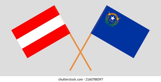 Crossed flags of Austria and The State of Nevada. Official colors. Correct proportion. Vector illustration
