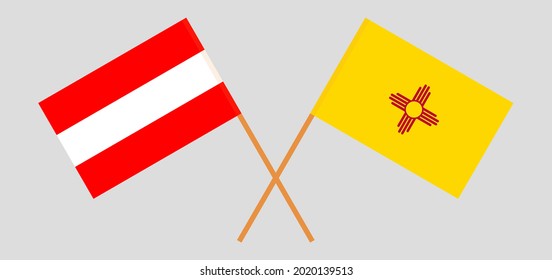 Crossed flags of Austria and the State of New Mexico. Official colors. Correct proportion