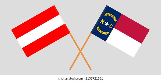 Crossed flags of Austria and The State of North Carolina. Official colors. Correct proportion. Vector illustration
