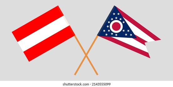Crossed flags of Austria and the State of Ohio. Official colors. Correct proportion. Vector illustration
